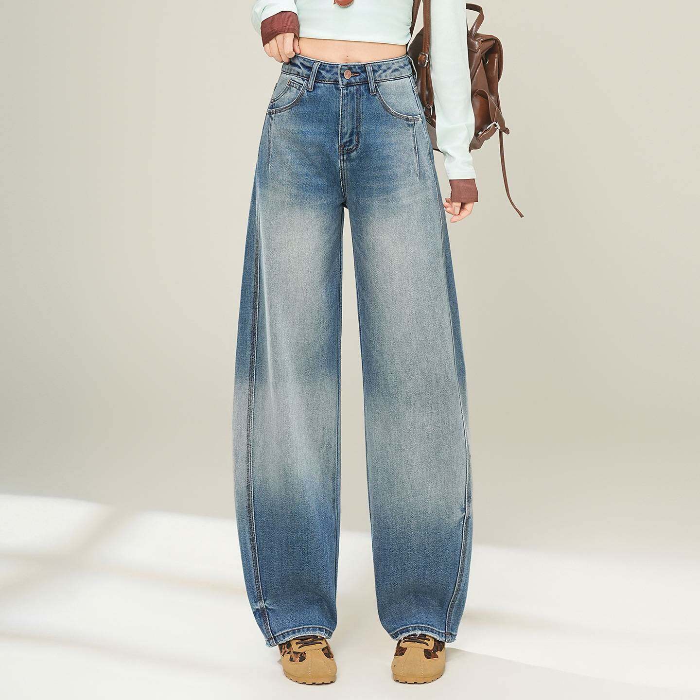 专柜品牌弯刀牛仔裤女2026春秋季新款宽松显瘦气质休闲裤阔腿直筒