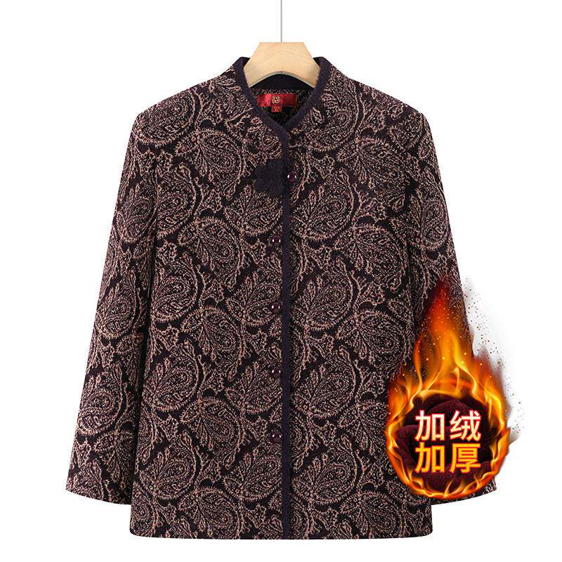 专柜官方中老年奶奶装秋冬季毛呢外套加绒保暖老人衣服冬装老太太