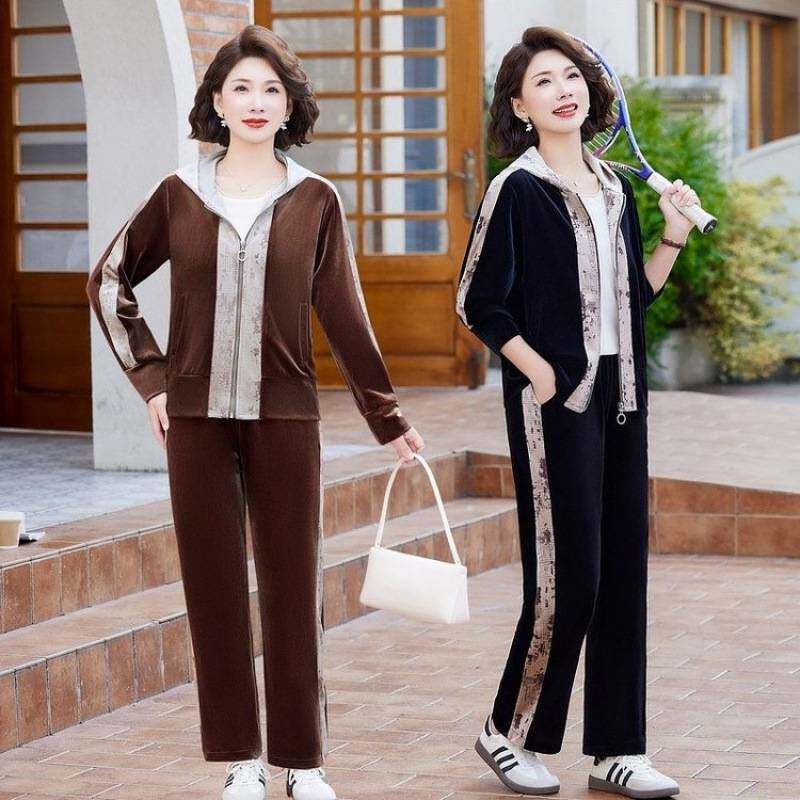 专柜品牌中年妈妈春装套装休闲运动服妈妈春秋新款40岁50中老年女