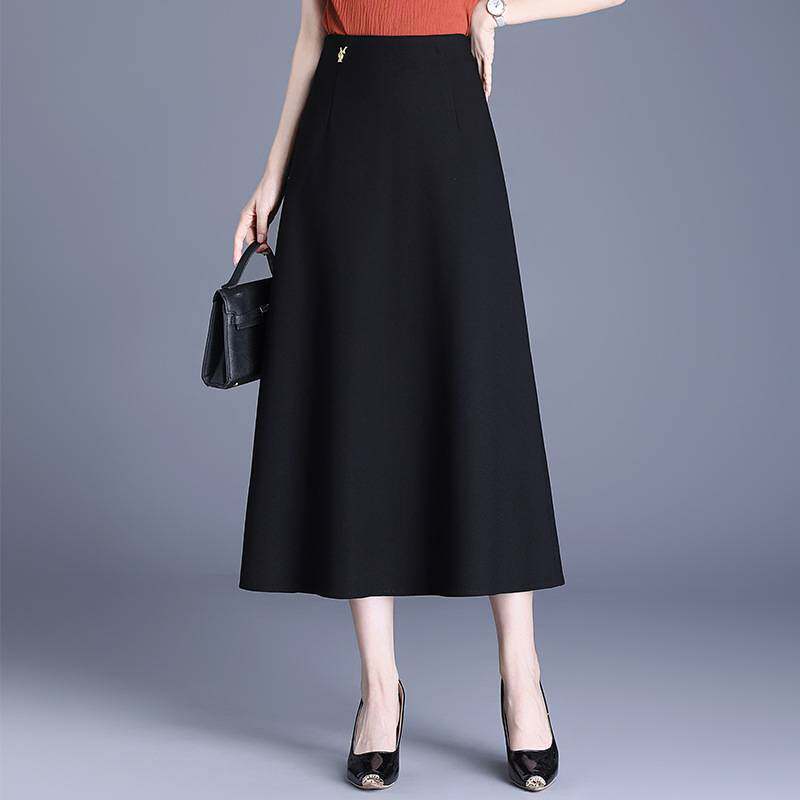 专柜品牌垂坠感黑色半身裙女春夏2026新款高腰a字裙遮胯显瘦伞裙