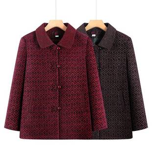 专柜品牌老年人女装春装外套翻领中式妈妈装洋气上衣奶奶太太宽松