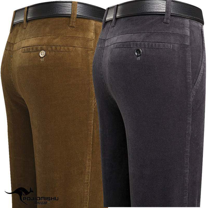 专柜品牌冬季厚款中年男式灯芯绒休闲裤中老年弹力条绒裤直筒男裤