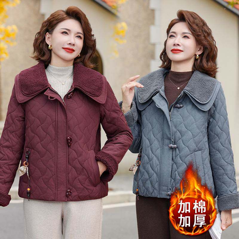 专柜品牌中老年妈妈冬装羽绒棉棉服外套秋冬新款女装韩版加棉加厚