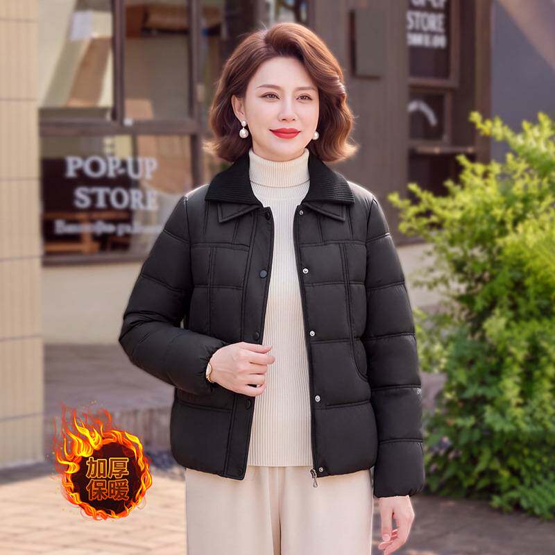 专柜官方妈妈时尚加厚保暖棉衣中年女装冬装新款宽松中老年加棉棉