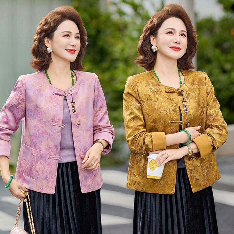 专柜品牌百搭新款妈妈春装外套新中式国风中老年女春秋夹克薄款贵