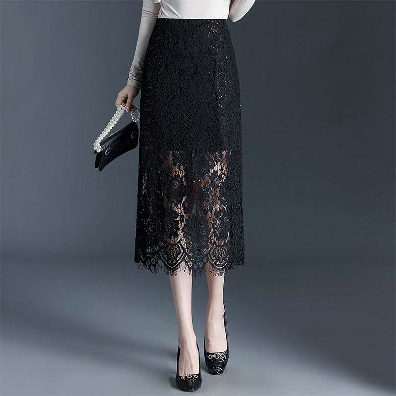 专柜品牌2026春秋新款修身气质蕾丝网纱包臀半身裙女中长款通勤开