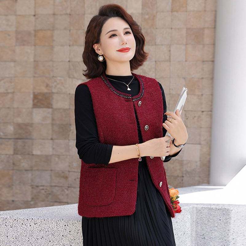 专柜品牌妈妈秋装小香风马甲新款上衣中老年女士春秋坎肩背心洋气