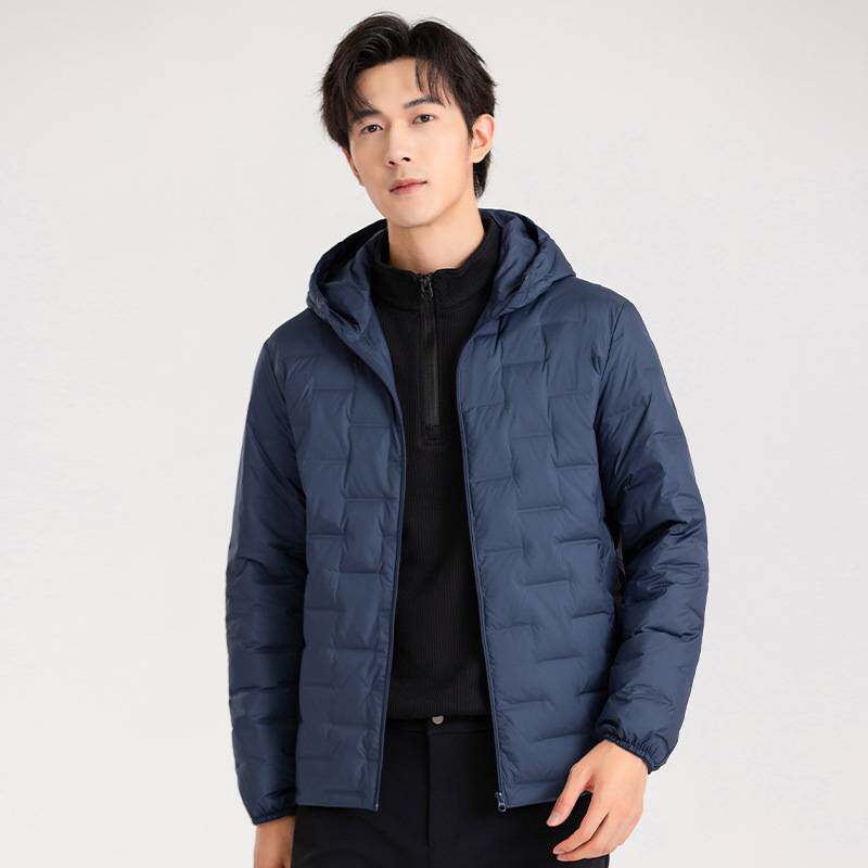 专柜品牌冬季新款90鸭绒羽绒服男连帽保暖轻便男装羽绒外套青年时