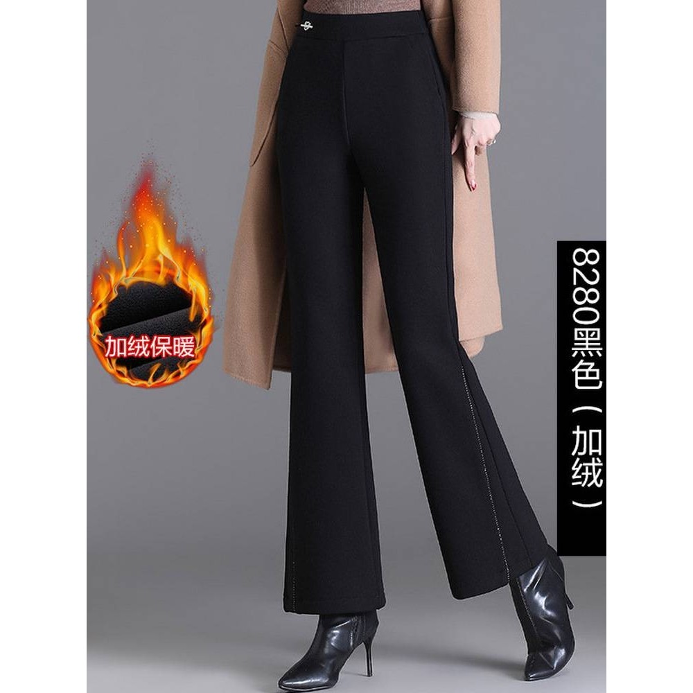 专柜品牌中老年女加绒加厚裤子妈妈冬装新款高腰直筒裤宽松休闲保