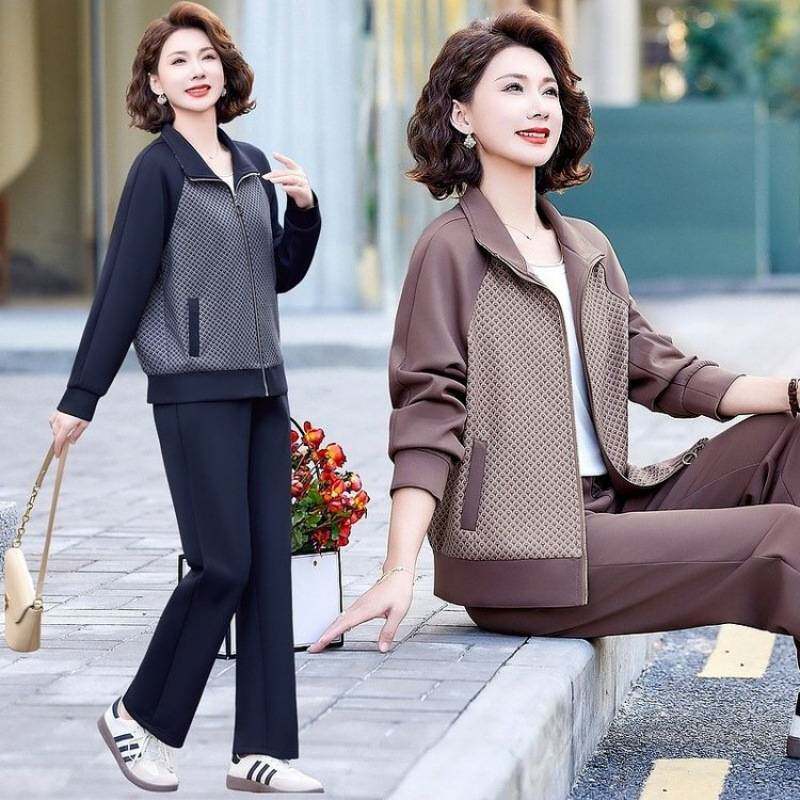 专柜品牌中年妈妈春装运动服套装休闲外套2026新款拉链上衣中老年
