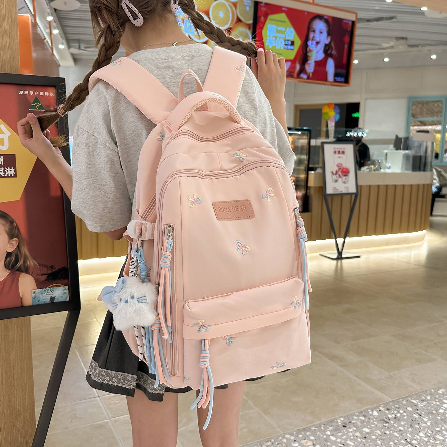专柜官方新款森系大容量双肩包纯色学生书包女简约百搭校园双肩包