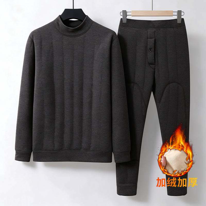 专柜官方中老年爷爷冬装套装爸爸保暖内穿居家衣服秋衣加绒加厚棉