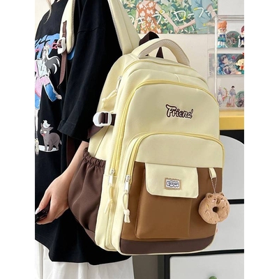 专柜品牌日系ins新款高颜值清新甜美撞色拼接背包初高中生轻便旅