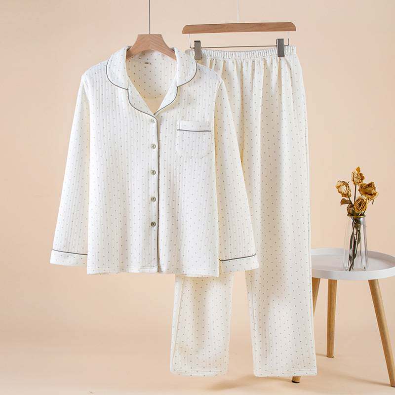 专柜品牌女士睡衣秋冬季空气棉夹棉小翻领居家服宽松大码小清新家