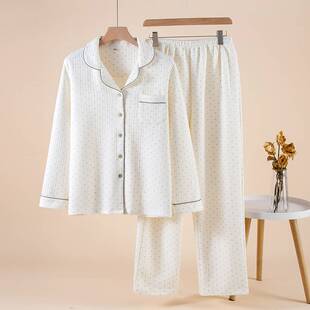 专柜品牌女士睡衣秋冬季空气棉夹棉小翻领居家服宽松大码小清新家
