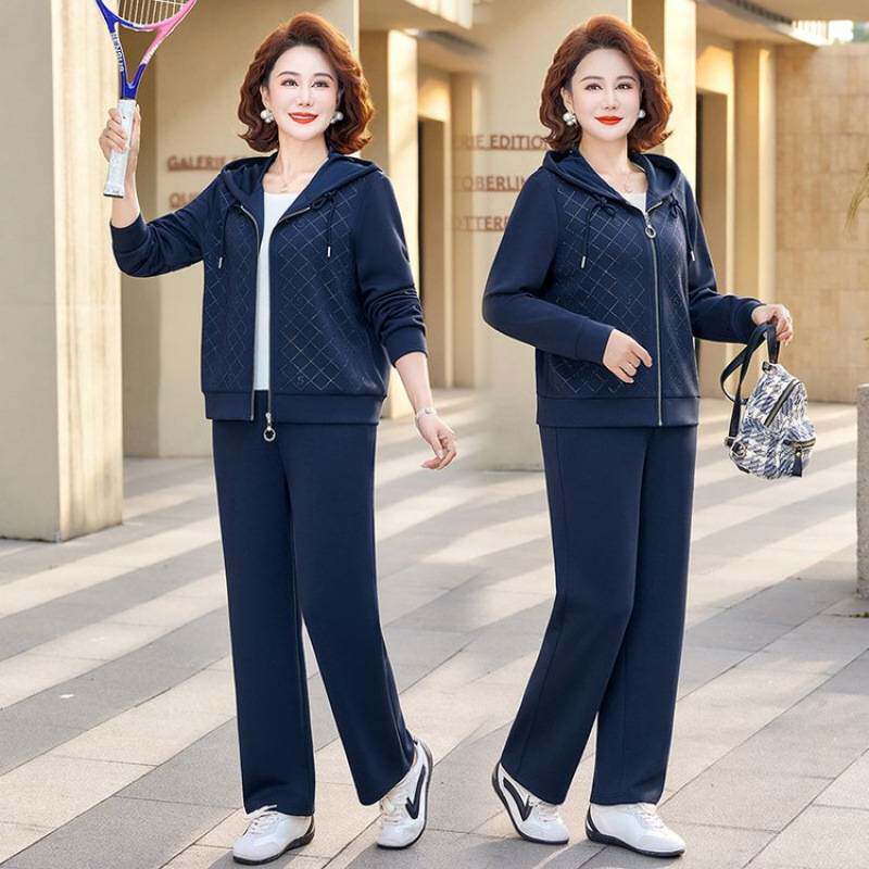 专柜品牌中老年大码运动服套装女春季新款妈妈宽松休闲上衣裤子两