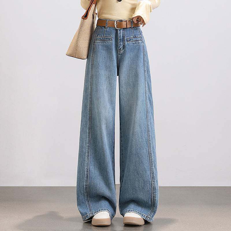 专柜品牌复古蓝阔腿牛仔裤女2026春秋新款高腰宽松显瘦垂感直筒拖