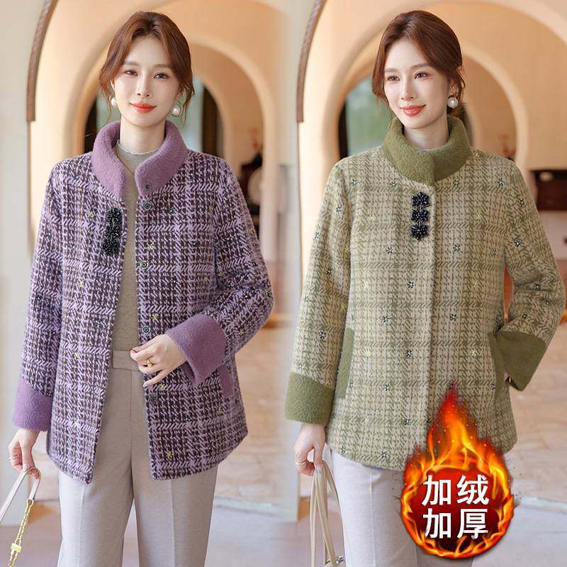 专柜品牌中老年女装2025新款保暖高贵毛呢大衣妈妈冬装加绒加厚水