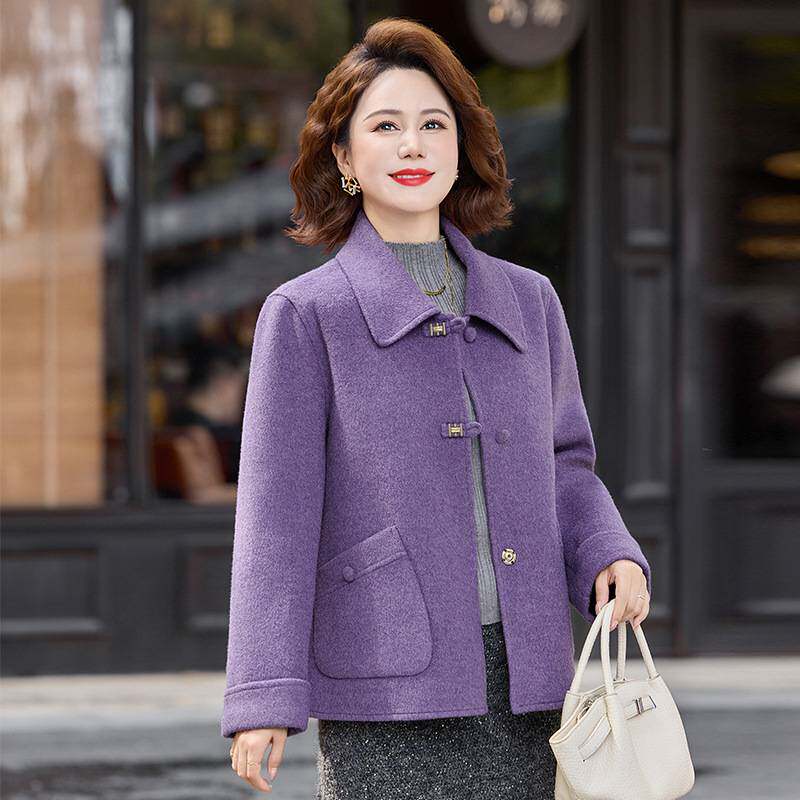 专柜官方妈妈装秋冬装气质毛呢外套中老年女装喜婆婆婚礼服短款双