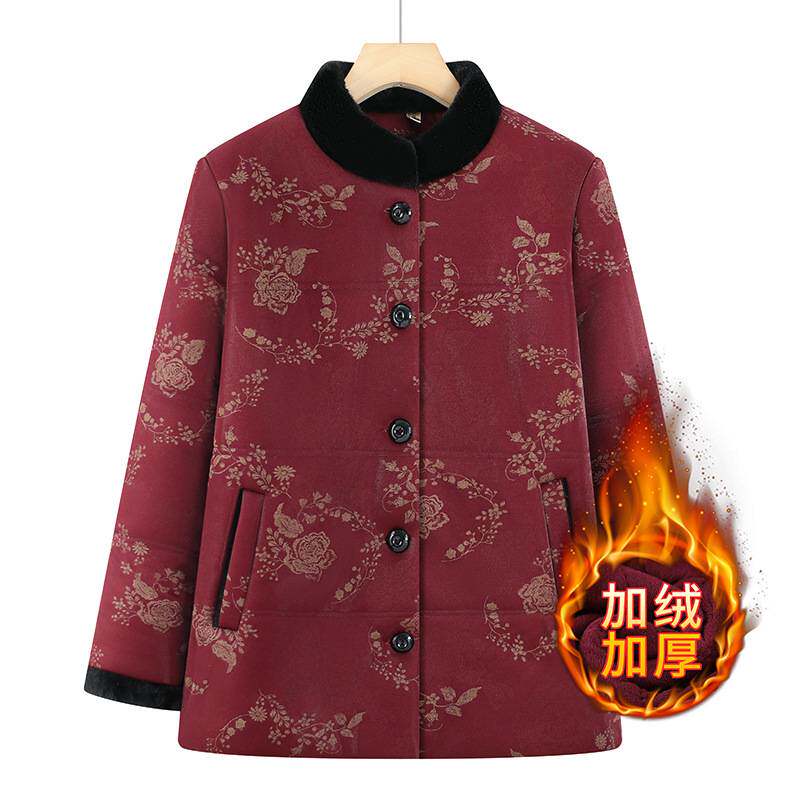 专柜官方中老年人国风喜庆红色棉服6070岁老太太冬季加绒加厚洋气