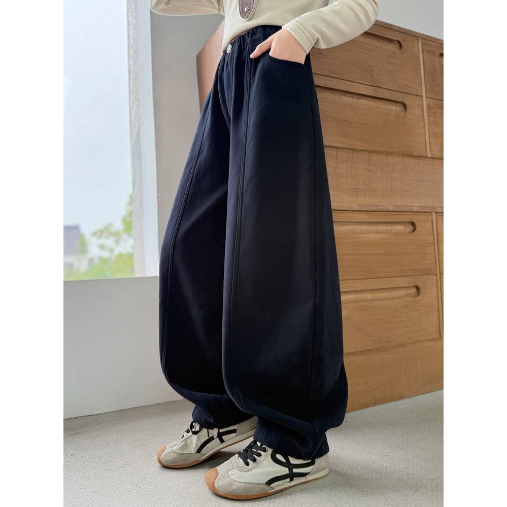 专柜品牌女童加绒裤子秋冬儿童宽松休闲阔腿裤一体绒女大童加厚棉