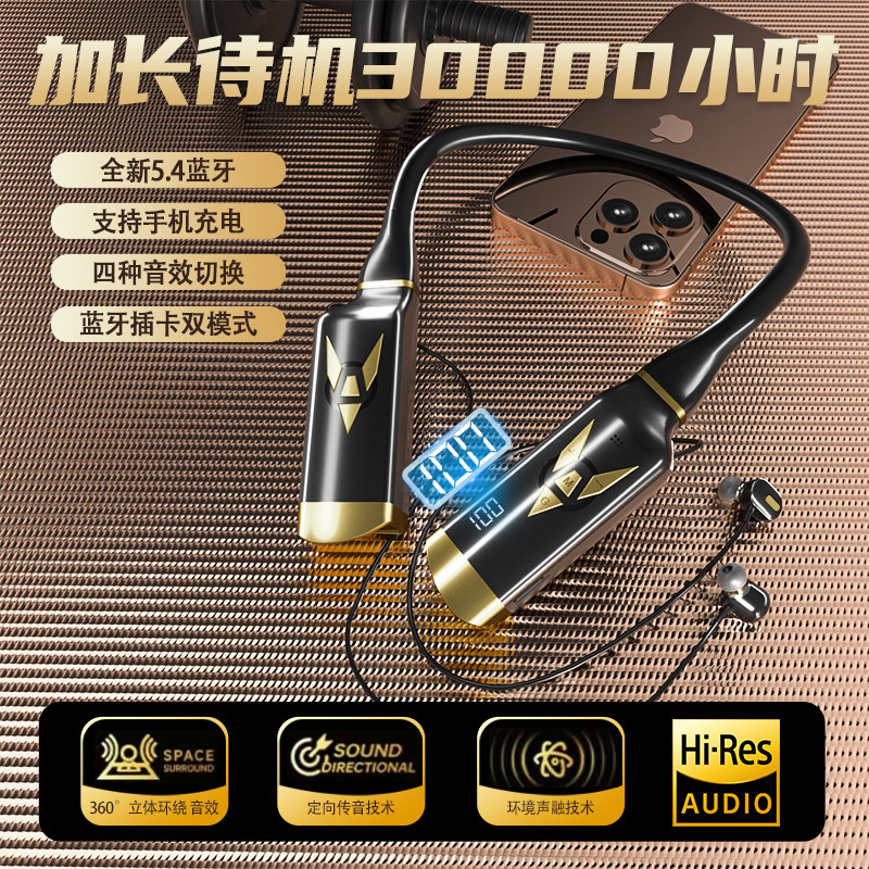 超长续航挂脖式K歌蓝牙耳机，充电宝二合一5.4蓝牙高音质四喇叭
