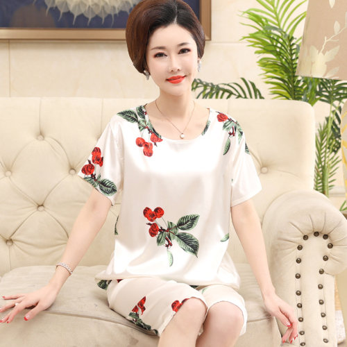 妈妈冰丝睡衣女短袖薄款夏季套装