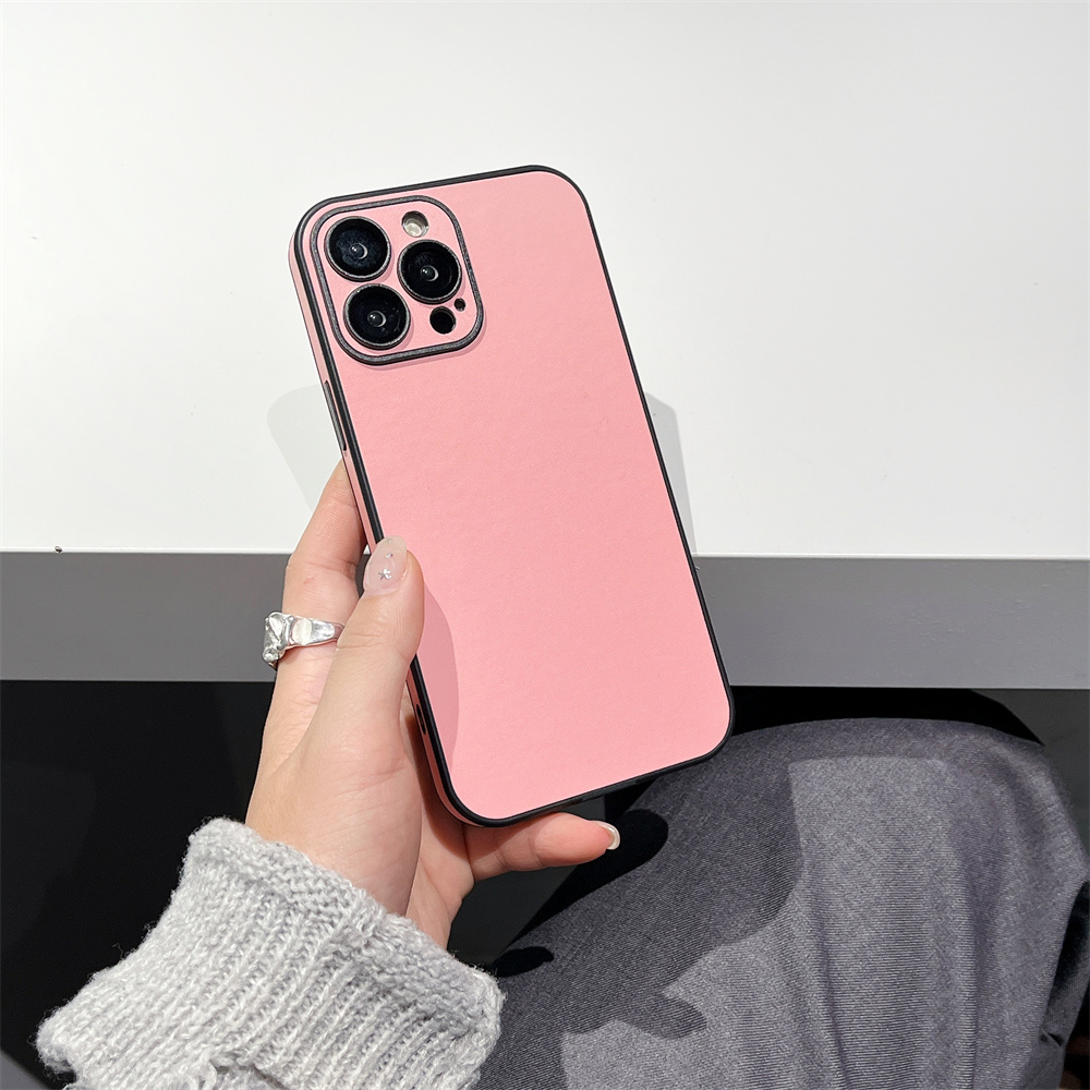 简约皮质纯色手机壳带镜头膜高档