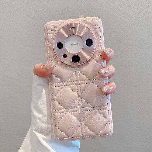 铝合金镜头菱格小香风皮质手机壳