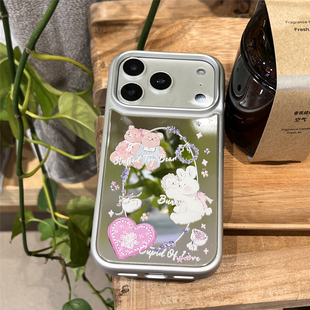实物超级美！镜面神甲壳适用苹果18/17Promax全包相机键手机壳iPhone16/15手感超棒磁吸保护套原创少女兔子