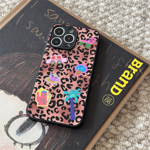 适用苹果/华为Pura70Pro/小米/OPPO/VIVO全包AG玻璃手机壳iPhone16/15/14/13/12Promax时尚豹纹潮酷碎花ins风