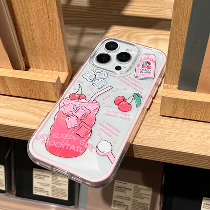 趣壳夏日新款适用苹果17/华为Pura70/小米15/OPPO Reno14/VIVO S50透明手机壳iPhone13/16Promax粉色樱桃汽水