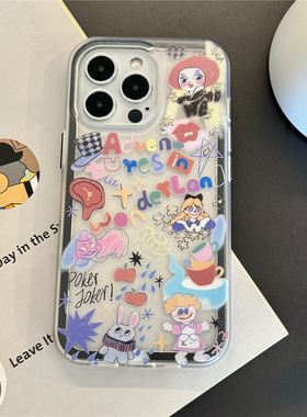 巨划算！原创IMD二合一适用苹果15/14涂鸦手机壳iPhone保护套13Promax磨砂透明不掉色不沾手汗手绘ins风学生