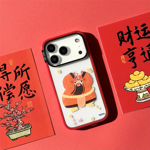 新年红色轻薄贝贝壳适用苹果17/16promax全包相机键15Pro原创财神iphone14透明手机壳13保护套本命年喜庆卡通