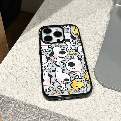 轻薄亚克力贝贝壳适用苹果17全包相机键16promax手机壳15Pro黑白狗iphone14透明13保护套学生可爱插画男女