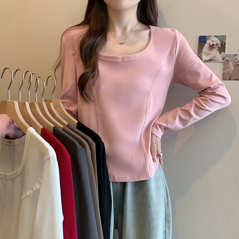 大码显瘦长袖T恤女2025秋季新款白色内搭打底衫胖mm遮肉正肩上衣