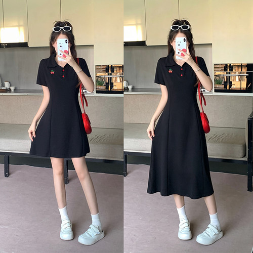 胖mm樱桃刺绣收腰显瘦减龄长短裙