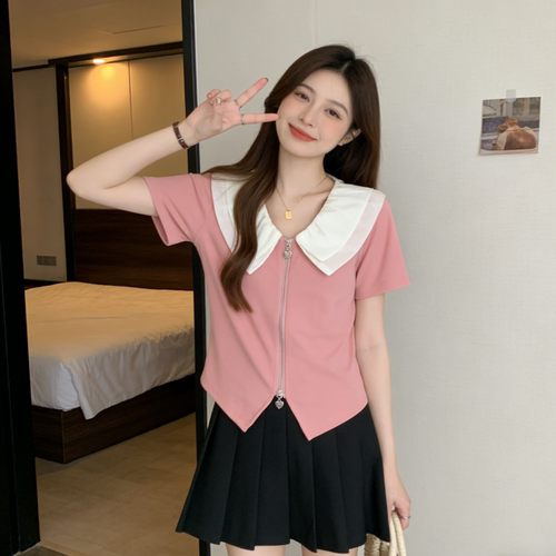 漂亮小衫不规则双拉链上衣