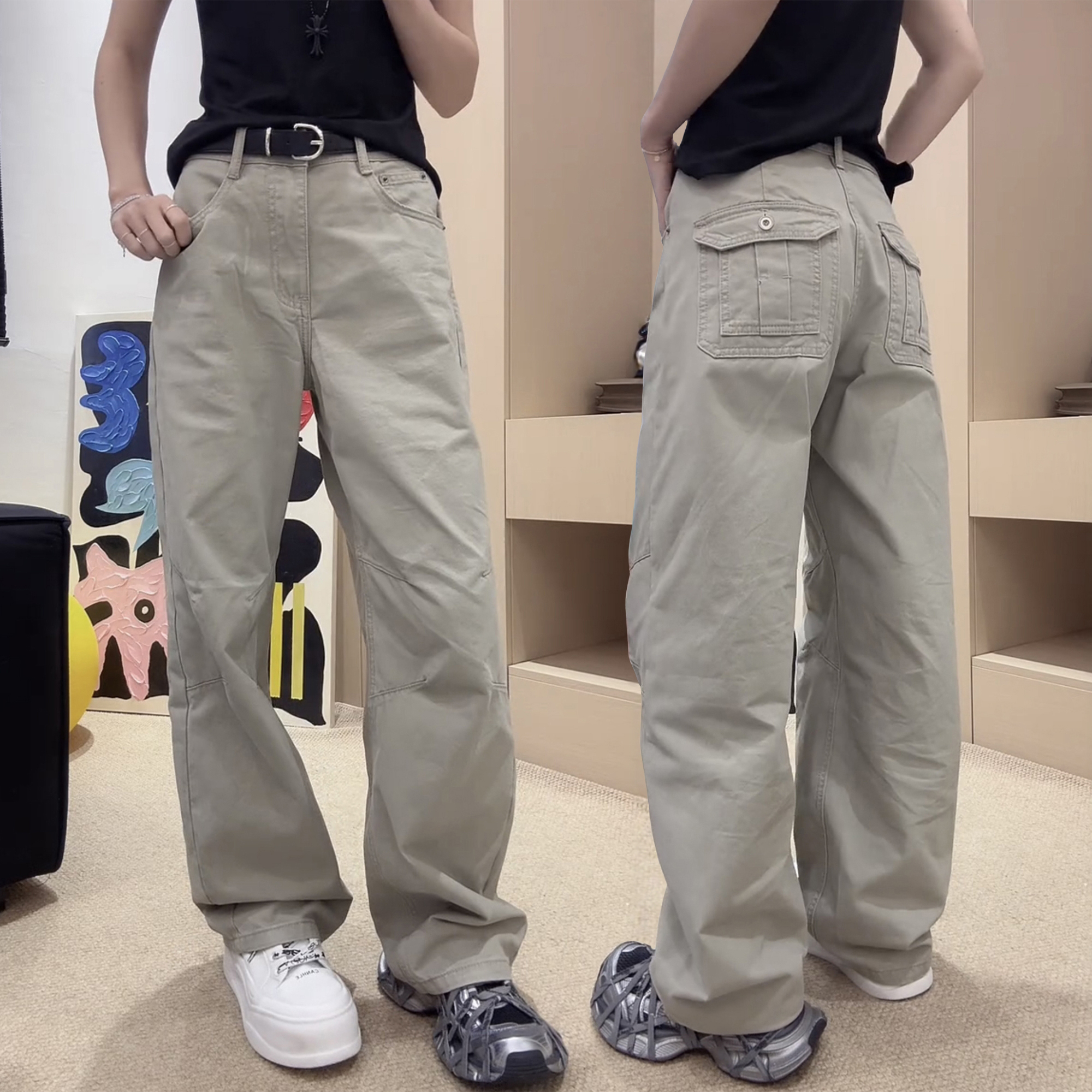 工装牛仔裤窄版阔腿裤女款