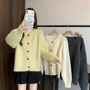 韩版 秋冬微胖mm显瘦高级感上衣外搭毛衣 慵懒风针织开衫 外套女大码