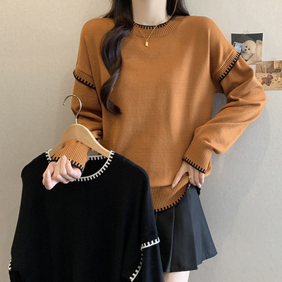 胖mm宽松遮肚内搭毛衣秋冬可外穿大码针织衫落肩袖慵懒感上衣休闲