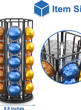 40粒旋转黑色咖啡胶囊架适用Vertuo Line置物架金属收纳咖啡抽屉