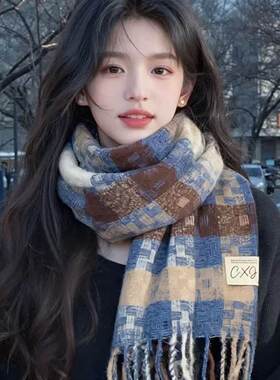 格纹流苏围巾女2025新款