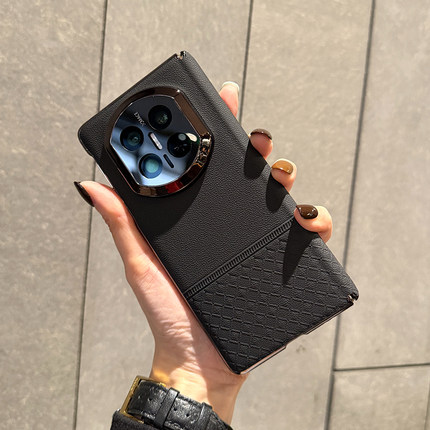 适用华为matex7手机壳折叠屏新款Matex7素皮菱格黑双中轴保护套X7典藏版超薄高级简约皮质手机壳全包镜头防摔