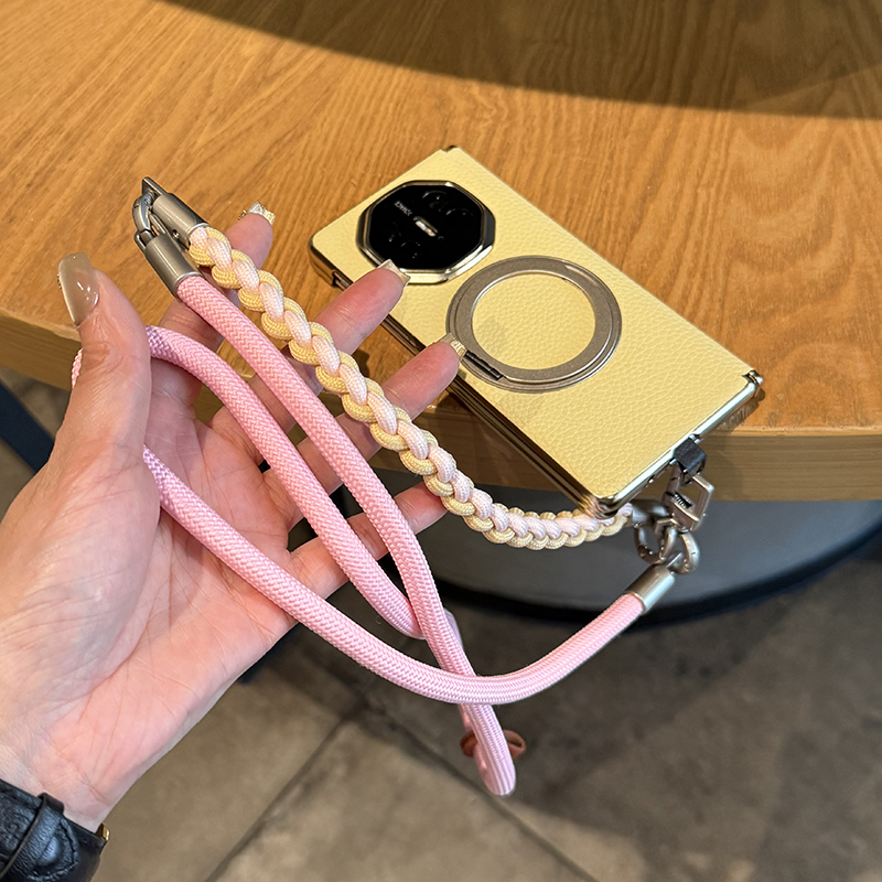 适用于华为matex6手机壳折叠屏新款Matex5双中轴保护包裹皮质保护套简约高级清爽小鸡黄电镀旋转支架后壳