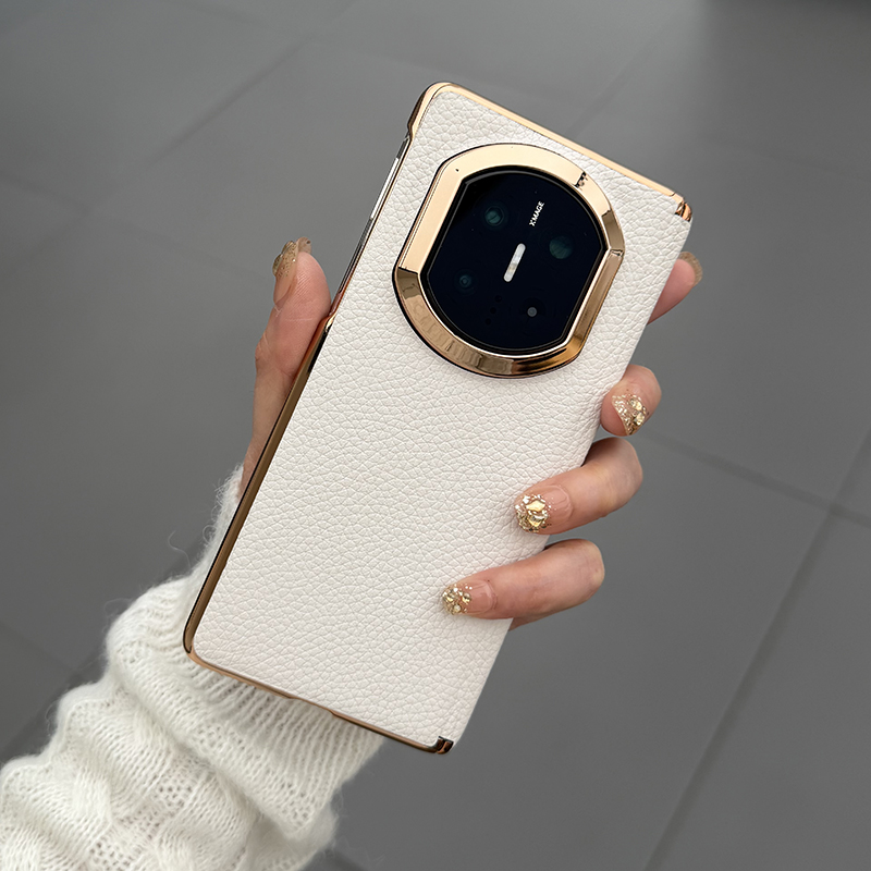 适用于华为matex7手机壳折叠屏新款matex全包防摔高级皮质电镀硬壳Matex7典藏版中轴保护套奶昔白