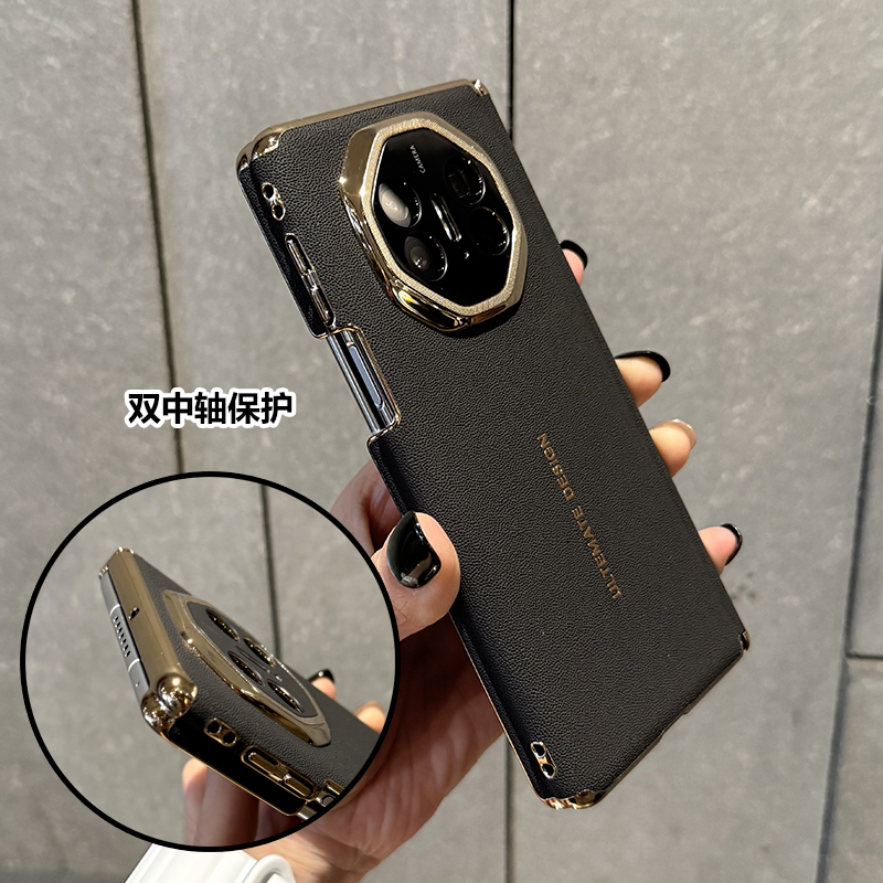 适用华为matex6手机壳折叠屏新款防摔matex3全包镜头高级电镀硬壳Matex5典藏版保护套双中轴保护黑色