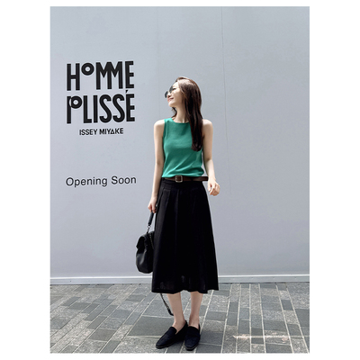 大奇TG天丝亚麻薄爽休闲中长百褶裙设计感休闲百搭气质显瘦高级感