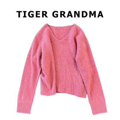 大奇TG【冬日多巴胺】软fufu的羊毛羊绒洗水拉绒工艺-V领宽松毛衣