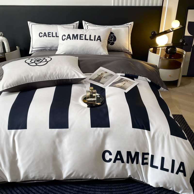 水洗真丝四件套夏季冰丝轻奢高级感印花丝滑被套欧式天丝床单床品